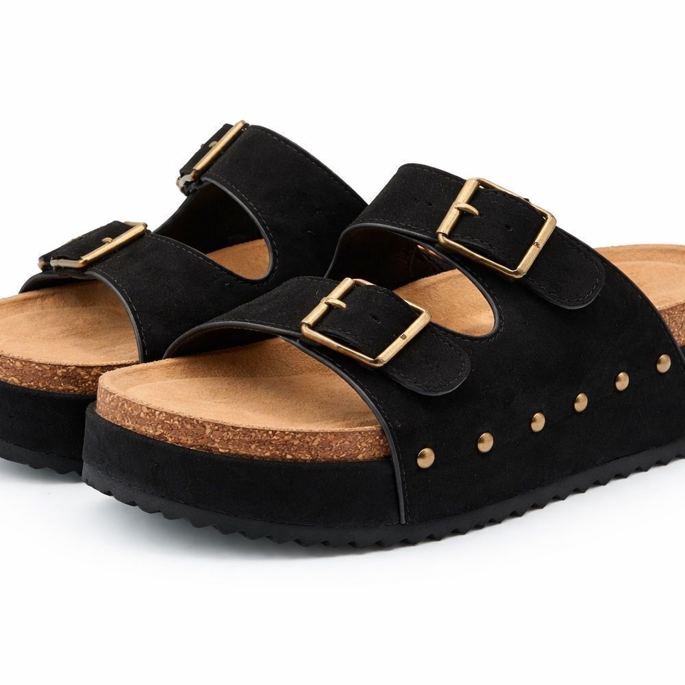 NWT Suede Platform Slide Sandals with Gold Accents ⭐️
